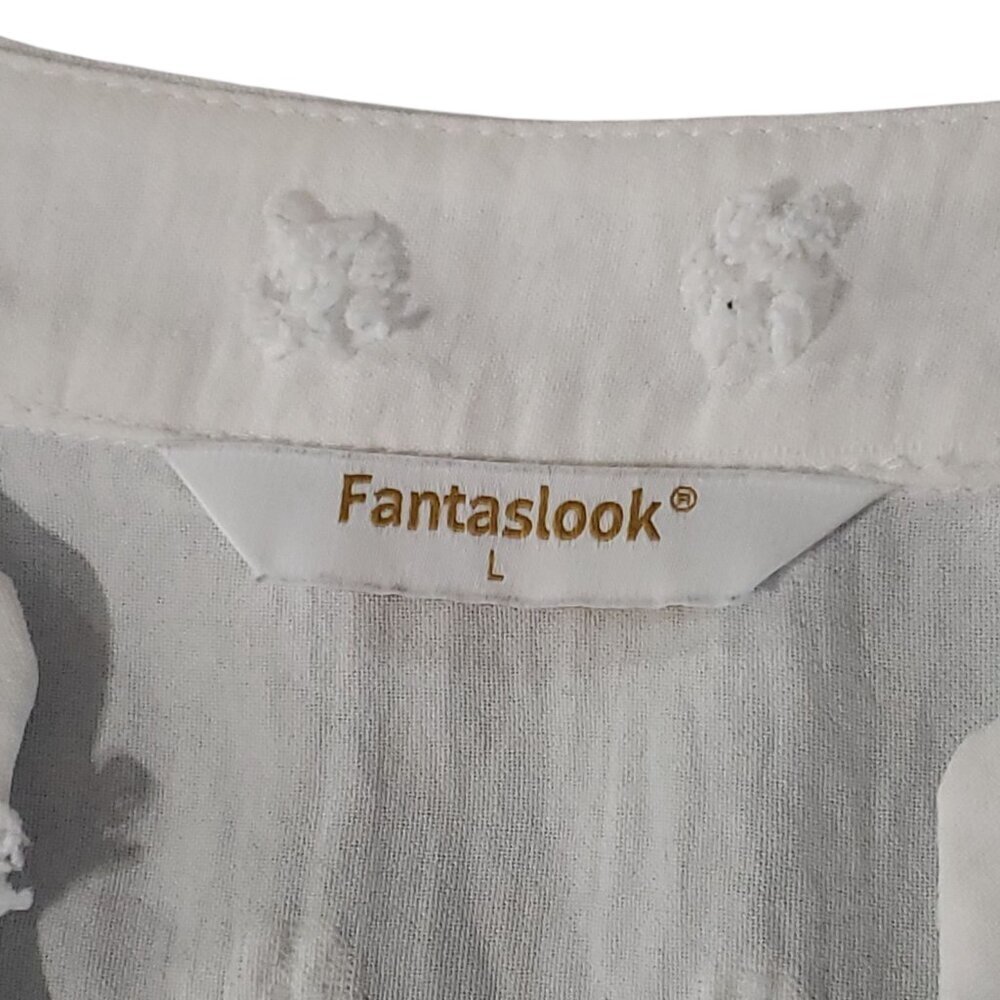 Fantaslook White Blouse V Neck Ruffle Sleeve Women's Large - Picture 5 of 6